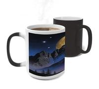 FekiLoot Mountains, And Moon Color Changing Mugs Heat Sensitive Coffee Mug 11 Oz Novelty Ceramic Cup with Handle Magic Cups Temperature Changing Coffee Tumblers for Women Men Funny Gifts