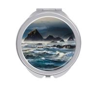 FekiLoot Mountains Meet The Sea Compact Mirror Double-Sided Round Travel Makeup Mirrors 1x / 2X Magnifying Portable Metal Mini Pocket Handheld Vanity Mirror for Women Girls Mother