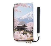 FekiLoot Mt. Fuji Cherry Blossoms Zipper Wallet Women Men RFID Blocking Credit Card Wallet, Purse Wristlet Large Capacity