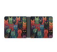 FekiLoot Multicolor Cat Painting Leather Wallet Double-Sided Different Images Bifold Wallet Ultra Strong Stitching Slim Wallets