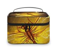 FekiLoot Multifunctional Abstract Yellow Dragonfly Makeup Bag with Zipper Large Travel Toiletry Bag with Compartments And Handle Portable Waterproof Cosmetic Bag for Women