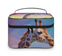 FekiLoot Multifunctional Colorful Artistic Giraffe Makeup Bag with Zipper Large Travel Toiletry Bag with Compartments And Handle Portable Waterproof Cosmetic Bag for Women