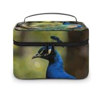 FekiLoot Multifunctional Colorful Peacock on A Tree Branch Makeup Bag with Zipper Large Travel Toiletry Bag with Compartments And Handle Portable Waterproof Cosmetic Bag for Women