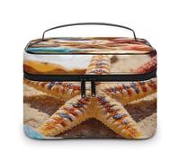 FekiLoot Multifunctional Colorful Shells And Starfish Makeup Bag with Zipper Large Travel Toiletry Bag with Compartments And Handle Portable Waterproof Cosmetic Bag for Women