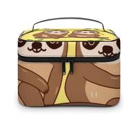 FekiLoot Multifunctional Cute Sloths on Yellow Lemons Makeup Bag with Zipper Large Travel Toiletry Bag with Compartments And Handle Portable Waterproof Cosmetic Bag for Women