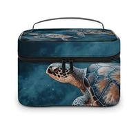 FekiLoot Multifunctional Turtle Swimming in The Sea Makeup Bag with Zipper Large Travel Toiletry Bag with Compartments And Handle Portable Waterproof Cosmetic Bag for Women