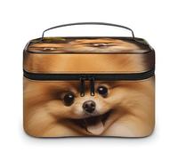 FekiLoot Multifunctional Yellow Pomeranian Makeup Bag with Zipper Large Travel Toiletry Bag with Compartments And Handle Portable Waterproof Cosmetic Bag for Women