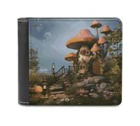 FekiLoot Mushroom Garden PU Leather Wallet Bifold Wallet Front Pocket Wallets Fashion Purse Slim Billfold Credit Card Holder