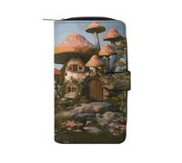 FekiLoot Mushroom Garden Wallet Large Capacity Travel Double Fold Wallets Portable Zipper Leather Purse for Women Men
