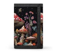 FekiLoot Mushrooms And Butterflies on Black Background Wallet Men's Trifold Wallet Extra Capacity Credit Card Holder Cards Purse Front Pocket