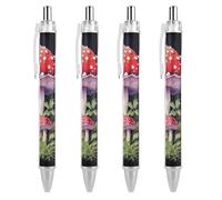 FekiLoot Mushrooms in The Grass Ballpoint Pens Retractable Black Ink Ballpoint Pens 0.5mm Medium Point Smooth Writing Pattern Pen with Super Soft Grip Cute Work Supplies for Men Women 4 PCS