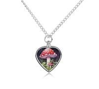 FekiLoot Mushrooms in The Grass Urn Necklace for Ashes Heart Cremation Jewelry Memorial Keepsake Pendant Locket Ash Holder Memory Jewelry for Women Men to Hold Ashes of Loved Ones