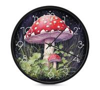 FekiLoot Mushrooms in The Grass Wall Clock 10 Inch Silent Non Ticking Battery Operated Round Wall Clock Modern Decorative Clocks for Kitchen Home Office Living Room Bedroom Bathroom White