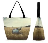 FekiLoot Music Drum in Field Tote Bag Beach Bag Shopping Bags