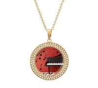 FekiLoot Music Note Piano Pendant Necklaces Non-Tarnish Round Necklace Multicolored Diamond Studded Exquisite Necklace Coin Pendant Fashion Jewelry Necklaces Gifts for Women, One Size, Metal, No