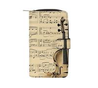 FekiLoot Music Notes on Old Paper Wallet Large Capacity Travel Double Fold Wallets Portable Zipper Leather Purse for Women Men