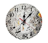 FekiLoot Music Notes Print Wall Clock Round for Home, Battery Operated Wall Clocks for Bedroom, Fashionable Silent Non-Ticking Clock 25 * 25cm with Arabic Numeral for Kitchen Black