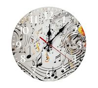 FekiLoot Music Notes Print Wall Clock Round for Home, Battery Operated Wall Clocks for Bedroom, Fashionable Silent Non-Ticking Clock 30 * 30cm with Arabic Numeral for Kitchen White