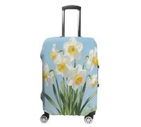 FekiLoot Narcissus Travel Luggage Cover Stretchable Airplane Suitcase Protector Sleeve Universal Washable Fit for 19-32 Inch Checked Baggage,Water Resistant Durable Luggage Protector X-Large, white, L