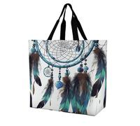 FekiLoot Native American Dream Catcher Shopping Bag Foldable, Multipurpose Shoulder Bag, Reusable Grocery Bag Holder with Long Shoulder Strap, Waterproof Tote Bags for Work, Beach, Travel