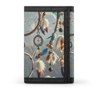 FekiLoot Native American Dream Catcher Wallet Portable Tri Fold Wallet with Zipper Coin Purse for Women Credit Car