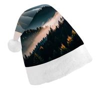 FekiLoot Natural Mist Mountain Tree 2.Christmas Hat Cap with Plush Trim Warm Xmas Hats Headwear for Winter Holiday Party Supply
