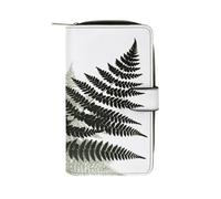 FekiLoot Natural Plant Silhouette Fern Leaf Wallet Large Capacity Travel Double Fold Wallets Portable Zipper Leather Purse for Women Men
