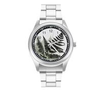 FekiLoot Natural Plant Silhouette Fern Leaf Watch for Men Women Minimalist Stainless Steel Band Watch Fashion Analog Quartz Wristwatch Numerals Dial Dress Watches for Business Party Daily Wear & Gift