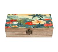FekiLoot Natural Wooden Keepsake Box with Hinged Lid, 8x4 Inch Summer Hawaiian Memory Box, Wood Jewelry Organizer & Trinket Holder, Gift for Men Women Anniversary Wedding