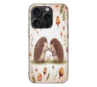 FekiLoot Nature Lovely Hedgehog Lovers for iPhone 15 Case Tempered Glass TPU Back Panel Shockproof with Anti-Fingerprint Phone Cover Black