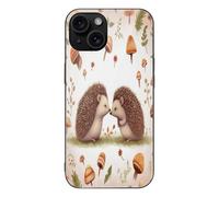 FekiLoot Nature Lovely Hedgehog Lovers for iPhone 15 Case Tempered Glass TPU Back Panel Shockproof with Anti-Fingerprint Phone Cover Black