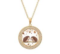 FekiLoot Nature Lovely Hedgehog Lovers Pendant Necklaces Non-Tarnish Round Necklace Multicolored Diamond Studded Exquisite Necklace Coin Pendant Fashion Jewelry Necklaces Gifts for Women, One size