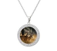 FekiLoot Nature Wild Animal Deers Pendant Necklaces Non-Tarnish Round Necklace Multicolored Diamond Studded Exquisite Necklace Coin Pendant Fashion Jewelry Necklaces Gifts for Women, One Size, Metal