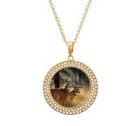 FekiLoot Nature Wild Animal Deers Pendant Necklaces Non-Tarnish Round Necklace Multicolored Diamond Studded Exquisite Necklace Coin Pendant Fashion Jewelry Necklaces Gifts for Women, One Size, Metal