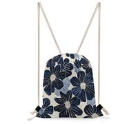 FekiLoot Navy Blue Flowers Drawstring Backpack Sports Gym Bag Drawstring Bags Foldable Backpack for Women Men