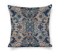FekiLoot Navy Blue Grey Bohemian Pattern Pillow Covers 18"x18" Decorative Throw Pillow Cases Outdoor Linen Vintage Flowers Cushion Cover Farmhouse Neutral Pillowcase for Couch Home Sofa Decor
