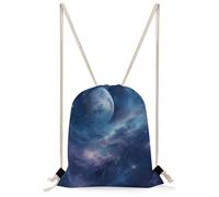 FekiLoot Nebula And Moon Drawstring Backpack Gym Bag Lightweight Sport Gym Sackpack for Beach, Travel, Yoga, Swimming