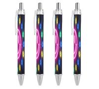 FekiLoot Neon Happy Face Ballpoint Pens Retractable Ball Point Pens Smooth-Flowing Black Ink 0.5mm Writing Pen Black Ink Pen for Men Women 4 PCS