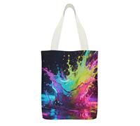 FekiLoot Neon Splash Tote Bag Fashion Shopping Bag with Inner Pocket Exquisite Canvas Handbag Double Sided Print Shoulder Container Lightweight Reusable Grocery Pocket for Women Cute Shopper Tote