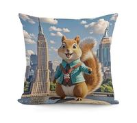 FekiLoot New York and Squirrel Pillow Cover Soft Plush Throw Pillow Covers Decorative Cushion Covers with Invisible Zipper Pillowcase Sofa Pillow Sham Breathable Pillow Protector 18x18 Inch