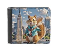 FekiLoot New York And Squirrel Wallet Large Capacity Slim Bifold Wallet with Multiple Card Slots PU Leather Men Purse