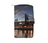 FekiLoot New York Bridge Wallet Large Capacity Travel Double Fold Wallets Portable Zipper Leather Purse for Women Men