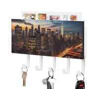 FekiLoot New York City Scenery Key Holder for Wall Adhesive Key Hanger with 5 Hooks Wall Mounted PU Leather Key Storage Organizer Towel Hook for Entryway Hallway Living Room Office