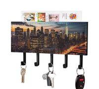 FekiLoot New York City Scenery Key Holder for Wall Adhesive Key Hanger with 5 Hooks Wall Mounted PU Leather Key Storage Organizer Towel Hook for Entryway Hallway Living Room Office