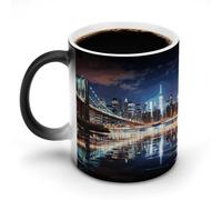 FekiLoot New York Night Color Changing Mug Heat Changing Mug Ceramic Mug Heat Reactive Black Mug Tea Cup Message Appears As It Heats Birthday Holiday Gift for Family Friend