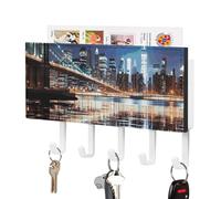 FekiLoot New York Night Key Holder for Wall Adhesive Key Hanger with 5 Hooks Wall Mounted PU Leather Key Storage Organizer Towel Hook for Entryway Hallway Living Room Office