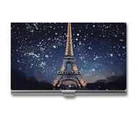 FekiLoot Night Paris Eiffel Tower Business Card Holder Aluminum Alloy Business Card Case Convenient to Carry Business Card Dispenser for Men Women