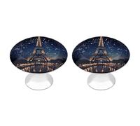 FekiLoot Night Paris Eiffel Tower Cabinet Knobs Stainless Steel Aluminum Drawer Knobs for Kitchen Cupboard Door Round Cabinet Handles Bedroom Dresser with Screws Drawer Pulls 2 Pack