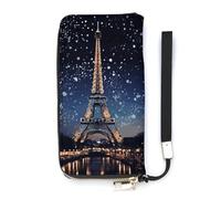 FekiLoot Night Paris Eiffel Tower Long Wallet Large Capacity Zipper Purse Ladies Multi-card Slot Coin Phone Travel Pocket