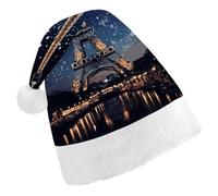 FekiLoot Night Paris Eiffel Tower Santa Hat Comfortable Soft Christmas Hat Reusable Christmas Cap for Adults for Xmas And New Year Holiday Party Supplies